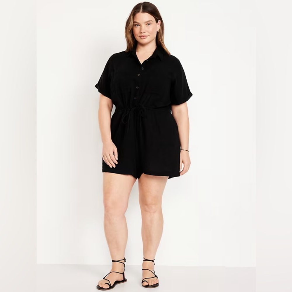 Old Navy Waist-Defined Crinkle Gauze Romper, Size XL